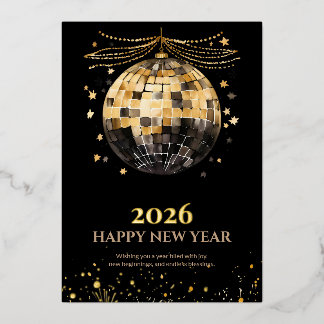 Elegant Black and Gold Foil New Year Greeting Card