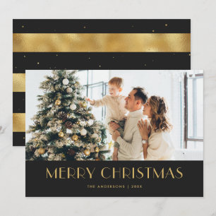 Elegant Black and Gold Foil Photo Christmas Cards