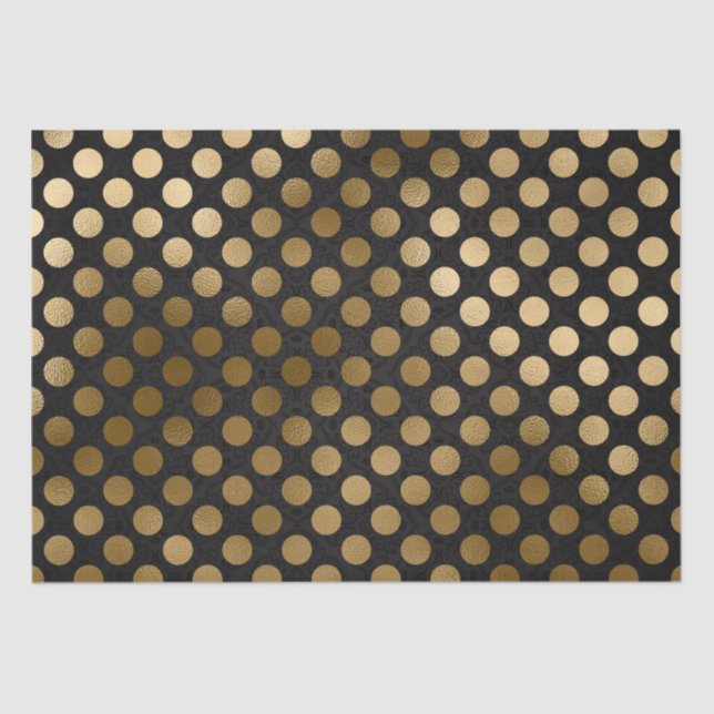 Elegant Black and Gold Foil Polka Dots Pattern Tissue Paper (Front)