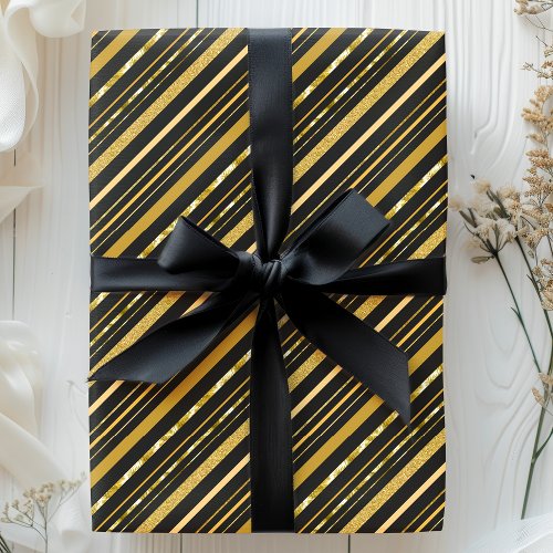 Elegant Black and Gold Foil Stripes Wrapping Paper