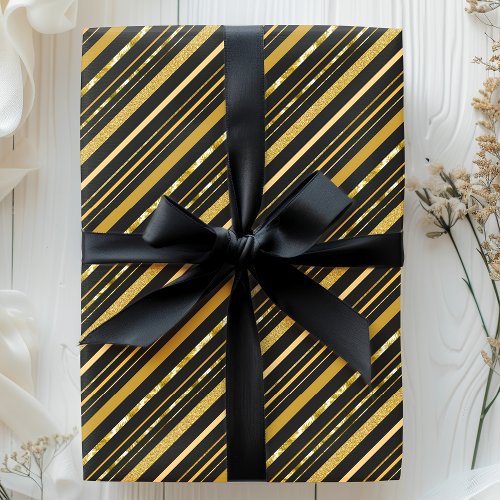 Elegant Black And Gold Foil Stripes Wrapping Paper