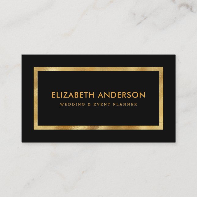 Elegant Black and Gold Foil Wedding Event Planner Business Card (Front)