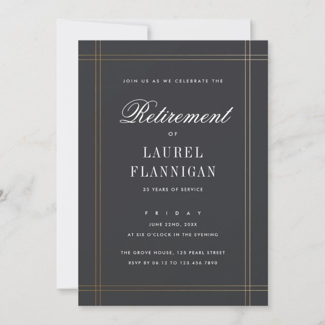 Elegant Black and Gold Formal Retirement Party Invitation (Front)
