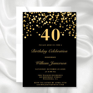 Elegant Black And Gold Forty 40th Birthday Invitation