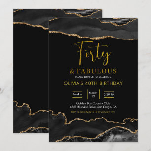 Elegant Black and Gold Forty and Fabulous Invitation