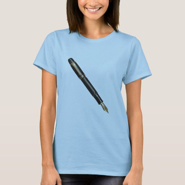 Elegant Black and Gold Fountain Pen T-Shirt (Front)