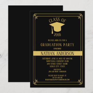 Elegant Black and Gold Frame Graduation Party | Invitation
