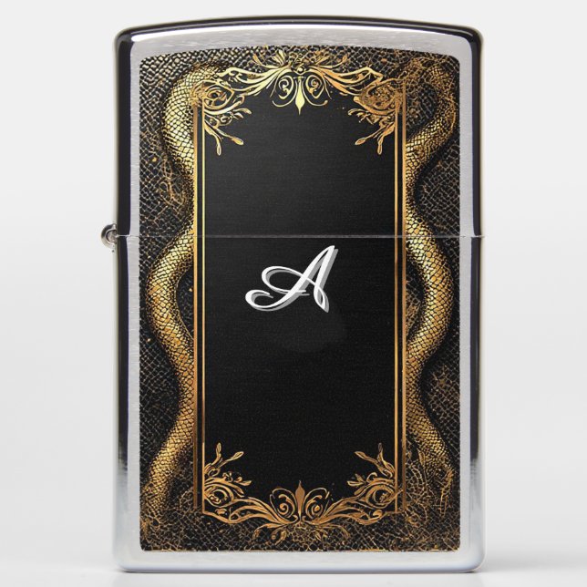 Elegant Black and Gold Frame Zippo Lighter (Front)