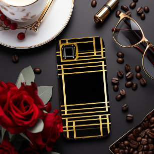 Elegant Black and Gold Geometric Art Deco  iPhone 15 Plus Case