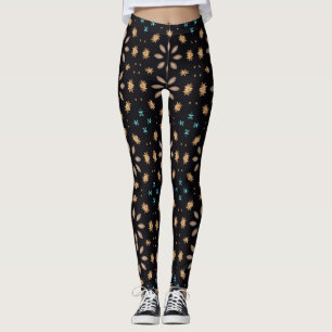 Elegant Black and Gold Geometric Floral Pattern Leggings