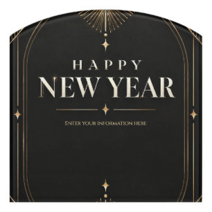 Elegant Black and Gold Geometric Happy New Year Door Sign