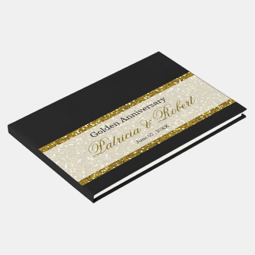 Elegant Black And Gold Glitter  50th Anniversary Guest Book