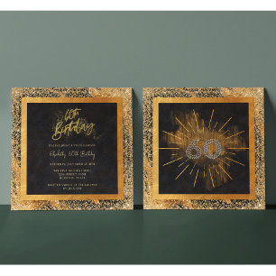 Elegant Black and Gold Glitter 60th Birthday Party Invitation