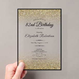 Elegant Black and Gold Glitter 82nd Birthday  Acrylic Invitations