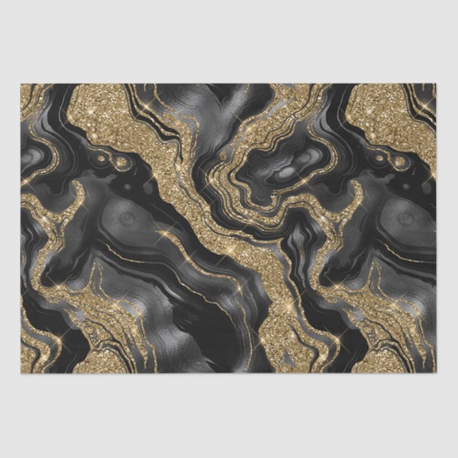 Elegant Black and Gold Glitter Agate Birthday Tissue Paper (Front)