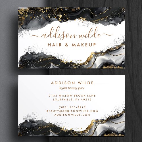 Elegant Black And Gold Glitter Agate Business Card