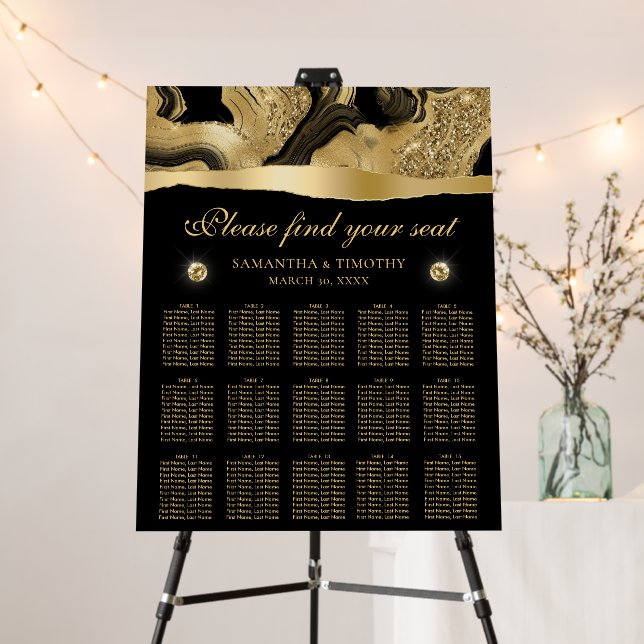 Elegant Black and Gold Glitter Agate Pattern Foam Board (In Situ (Stand))