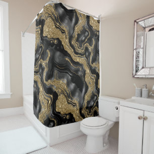 Elegant Black and Gold Glitter Agate Pattern Shower Curtain