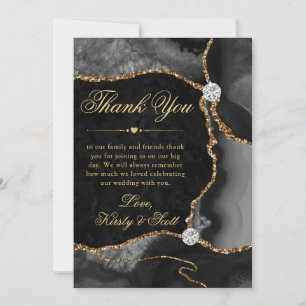Elegant Black and Gold Glitter Agate Wedding Thank You Card
