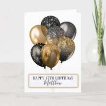 Elegant Black and Gold Glitter Balloons Birthday