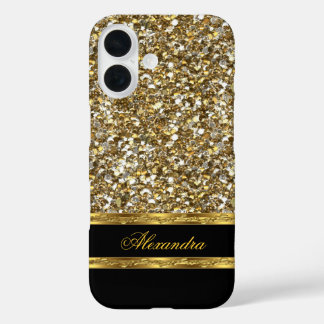 Elegant Black and Gold Glitter iPhone 16 Case