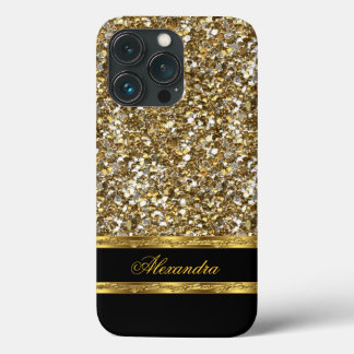 Elegant Black and Gold Glitter iPhone 13 Pro Case