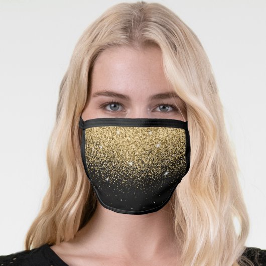 Elegant Black and Gold Glitter Cloth Face Mask (Worn Her)