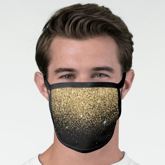 Elegant Black and Gold Glitter Cloth Face Mask (Worn Him)