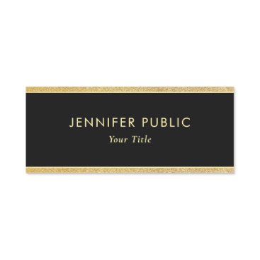 Elegant Black And Gold Glitter Custom Rectangle Name Tag