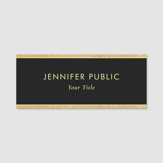 Elegant Black And Gold Glitter Custom Rectangle Name Tag