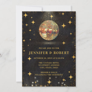 Elegant Black and Gold Glitter Disco Balls Wedding Invitation