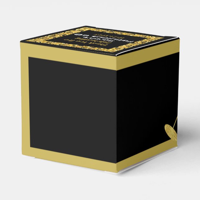 Elegant Black and Gold Glitter Dust Birthday  Favor Boxes (Back Side)