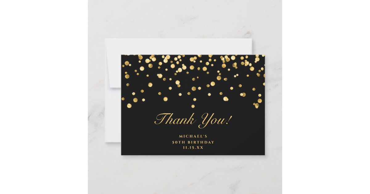 Elegant Black and Gold Glitter Dust Birthday Thank You Card | Zazzle
