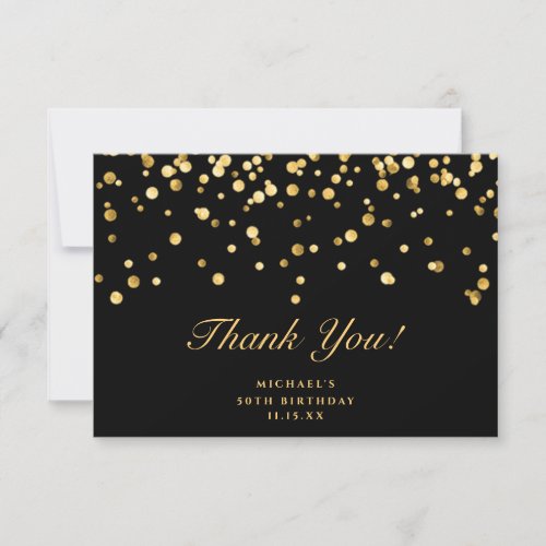 Elegant Black and Gold Glitter Dust Birthday Thank You Card