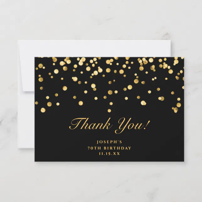 Elegant Black and Gold Glitter Dust Birthday Thank You Card | Zazzle