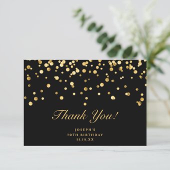 Elegant Black and Gold Glitter Dust Birthday Thank You Card | Zazzle