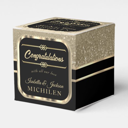 Elegant Black and Gold Glitter Favor Boxes