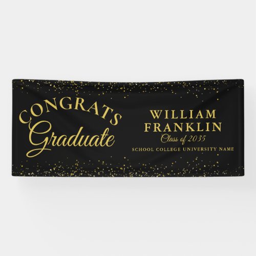 Elegant Black And Gold Glitter Graduation Banner