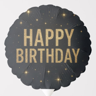 Elegant Black and Gold Glitter Happy Birthday Balloon