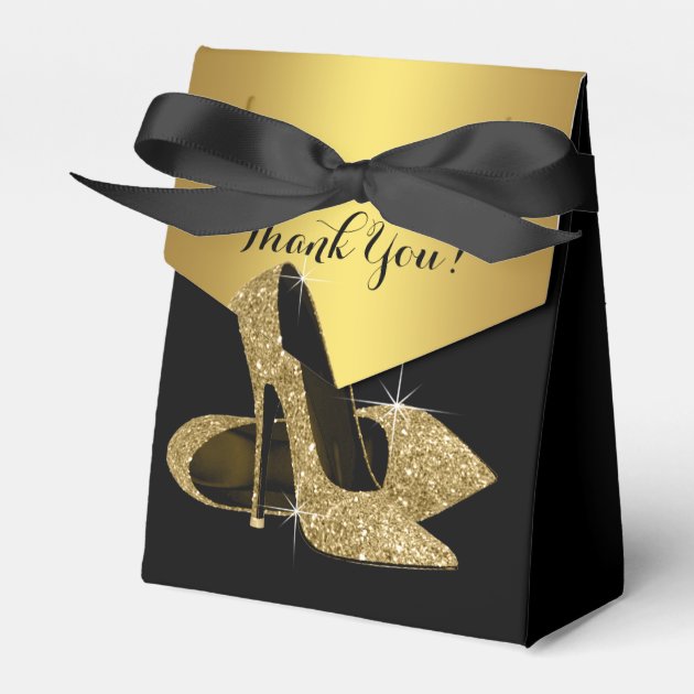 Elegant Black and Gold Glitter High Heel Shoe Favor Box