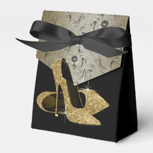 Elegant Black and Gold Glitter High Heel Shoe Favor Boxes