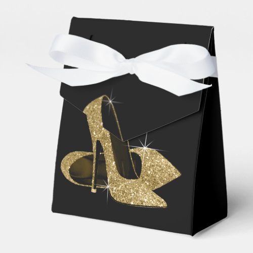 Elegant Black and Gold Glitter High Heel Shoe Favor Boxes