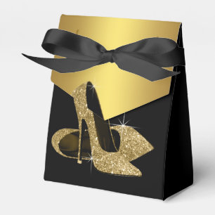 Elegant Black and Gold Glitter High Heel Shoe Favor Boxes