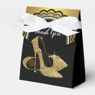Elegant Black and Gold Glitter High Heel Shoe Favor Boxes
