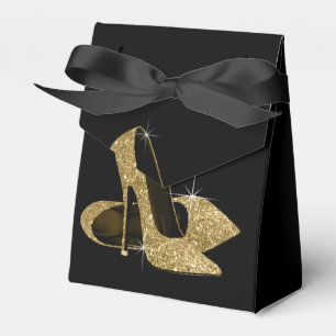 Elegant Black and Gold Glitter High Heel Shoe Favor Boxes