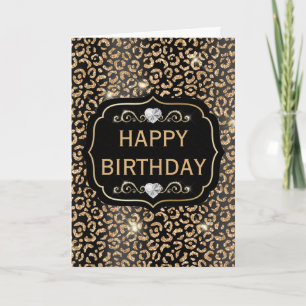 Elegant Black and Gold Glitter Leopard Spots Card