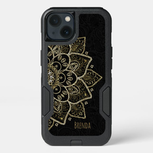 Elegant Black And Gold Glitter Mandala Otterbox iPhone Case (Back)