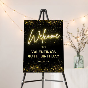 Elegant Black and Gold Glitter Neon Glow Welcome Foam Board