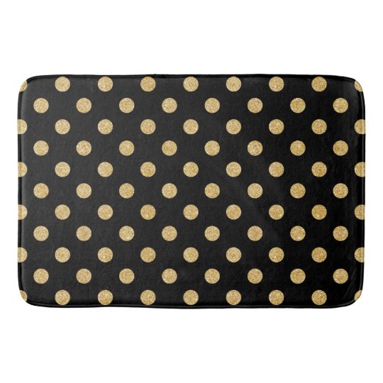Elegant Black And Gold Glitter Polka Dots Pattern Bathroom Mat