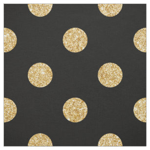 Elegant Black And Gold Glitter Polka Dots Pattern Fabric